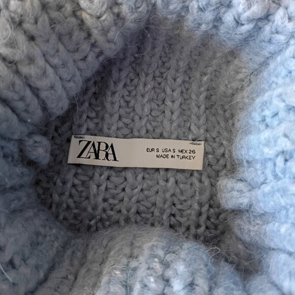 ZARA Light Blue Chunky Knit Turtleneck Sweater | Size S - Picture 7 of 8